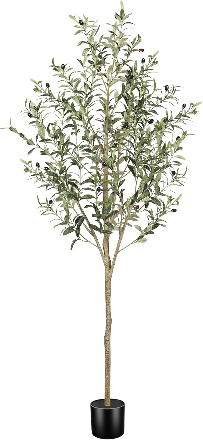 FEELEAD 6FT Faux Olive Tree with realistic leaves and natural wood trunk in a decorative pot on Amaz