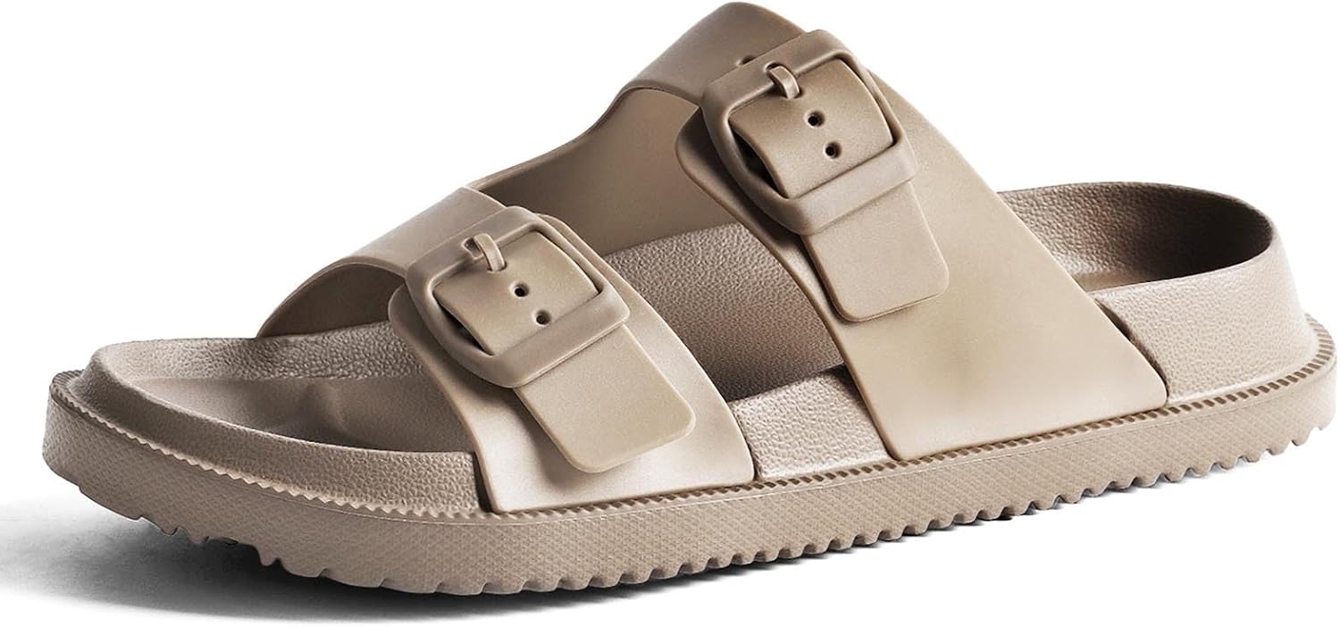 GETOEU Slides for Women and Men, Double Buckle Rubber Sandals on Amazon