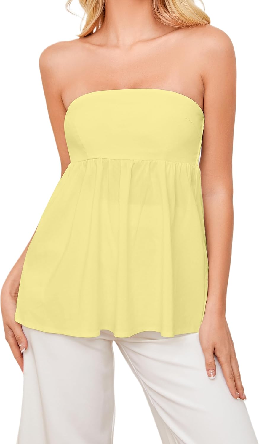 Ythomm Womens’s Ruffle Hem Bandeau Tube Tops Casual Sleevele deal at Amazon
