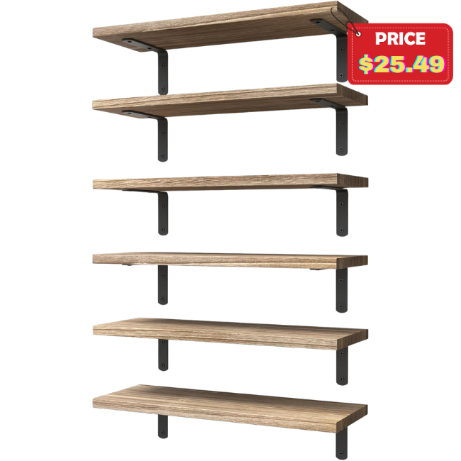 Wood Floating Shelves Set of 6 Deal: Save 15%