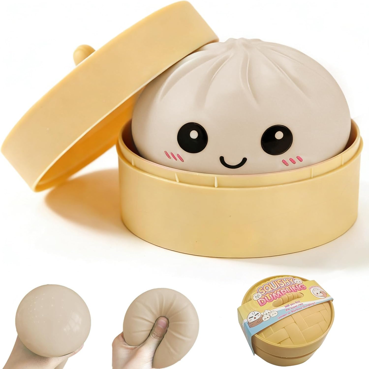 Dumpling Squishy Stress Ball on Amazon, beige color, soft texture