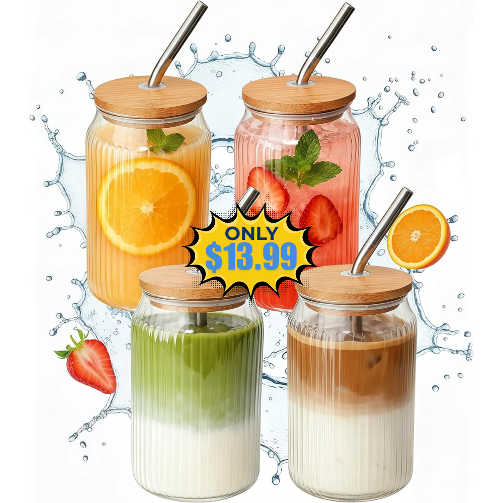 4 Packs Ribbed Glass Tumbler 16 oz Deal: Save 50%