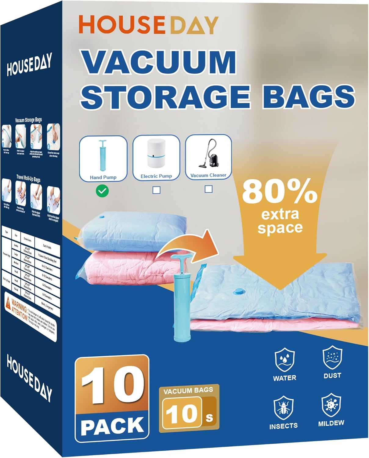 HOUSE DAY 10 Small Vacuum Storage Bags with Pump on Amazon