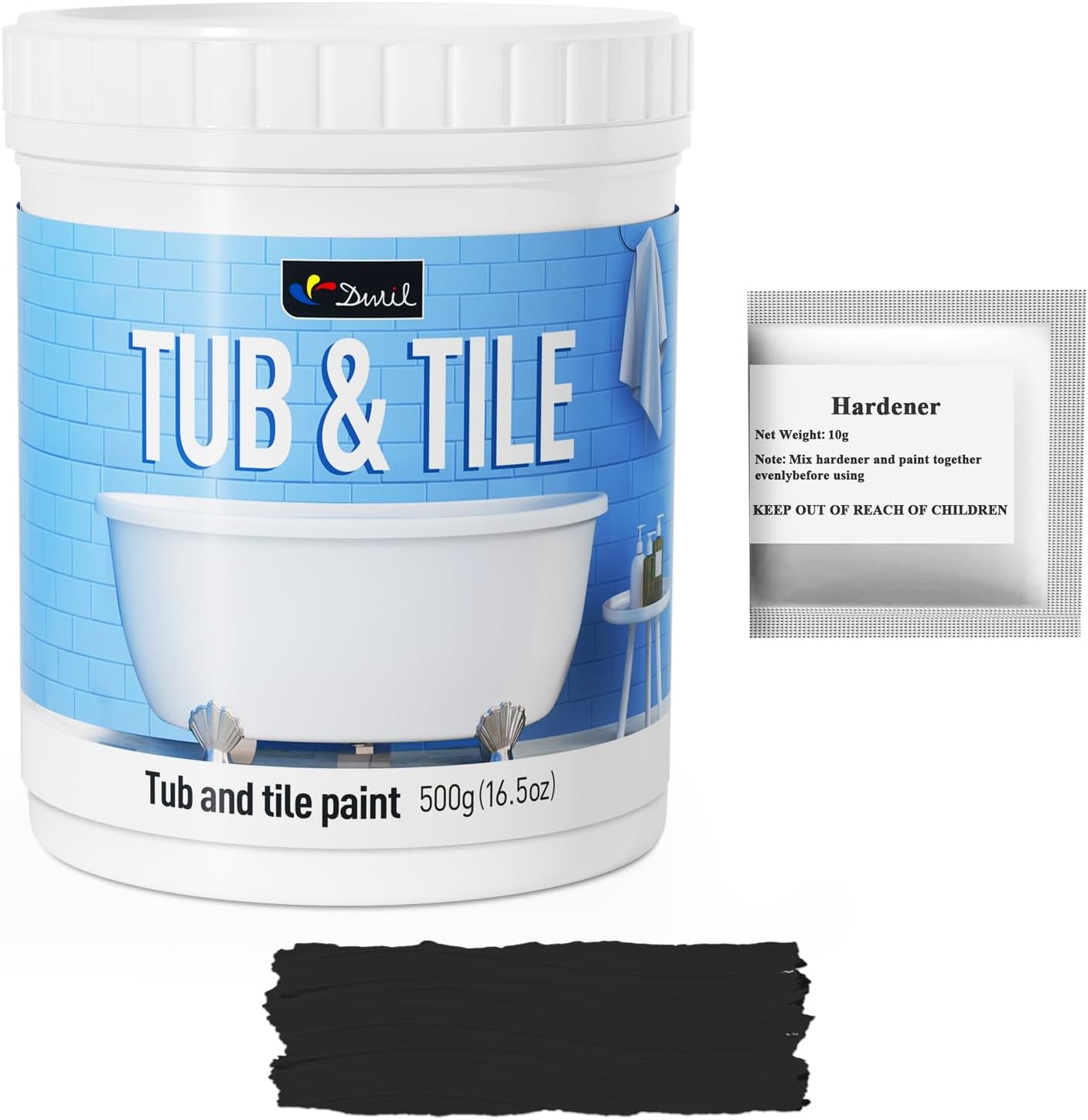 DWIL Tub and Tile Paint 16.5 oz semi-gloss black with hardener on Amazon