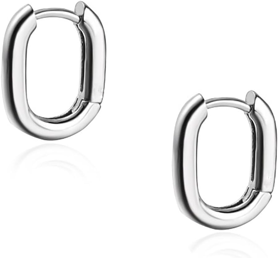 White gold plated small hoop earrings on a white background from Amazon