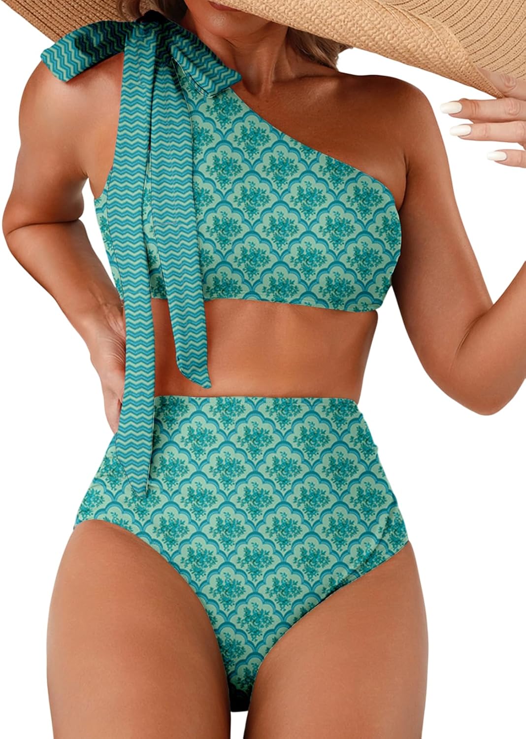 Herseas Women's 2 Piece Tie Shoulder Bikini Sets Stretchy Hi deal at Amazon