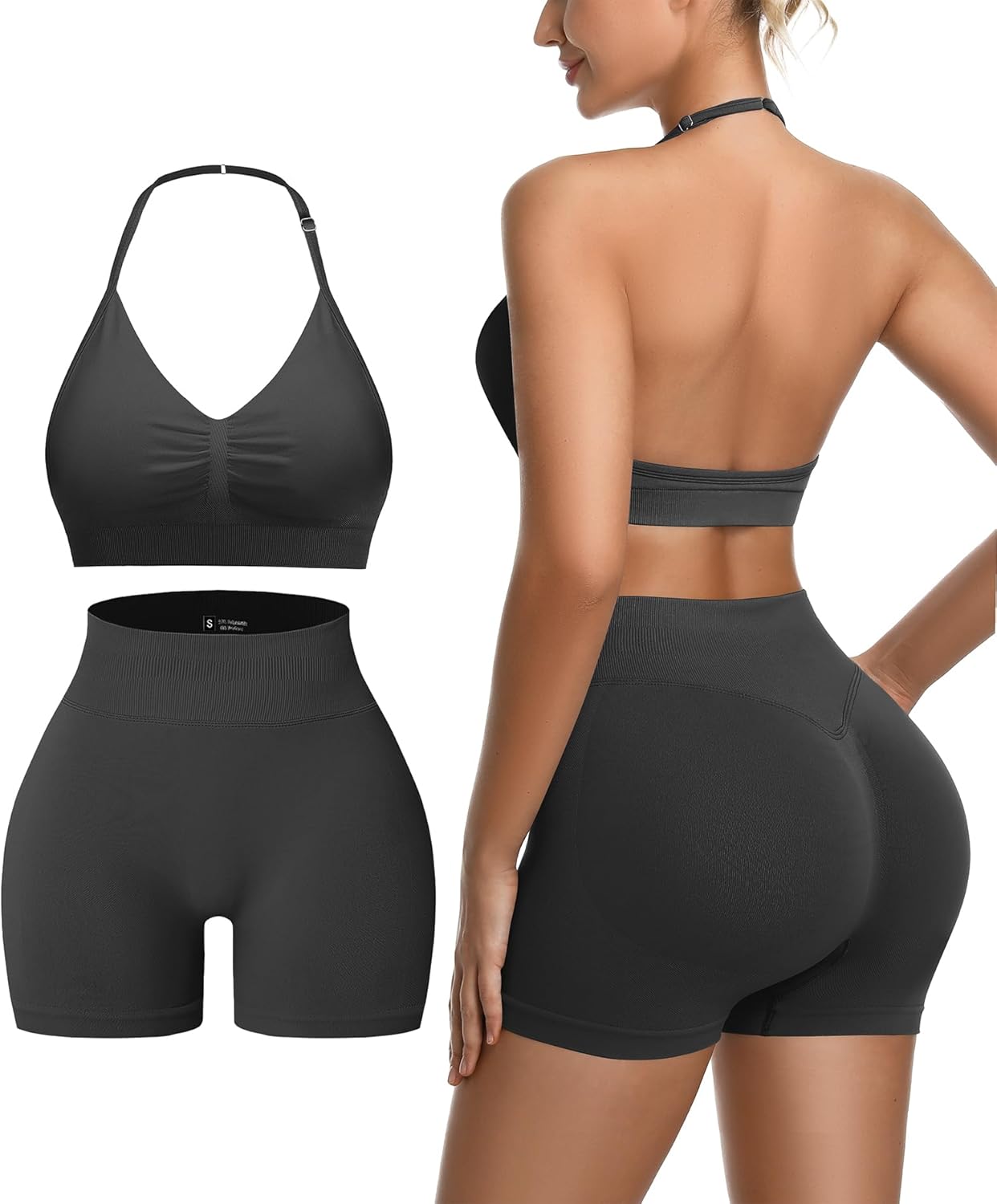 2 Piece Women's Workout Sets on Amazon - Padded Sports Bra and Ribbed High Waist Yoga Shorts