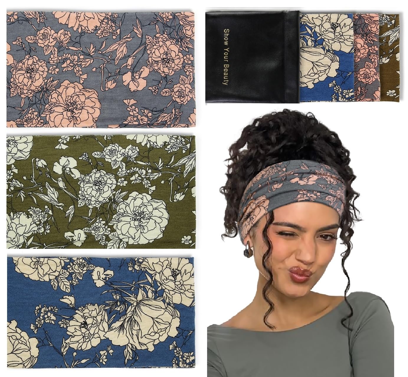 Non-slip Boho Wide Headband 3-Pack on Amazon