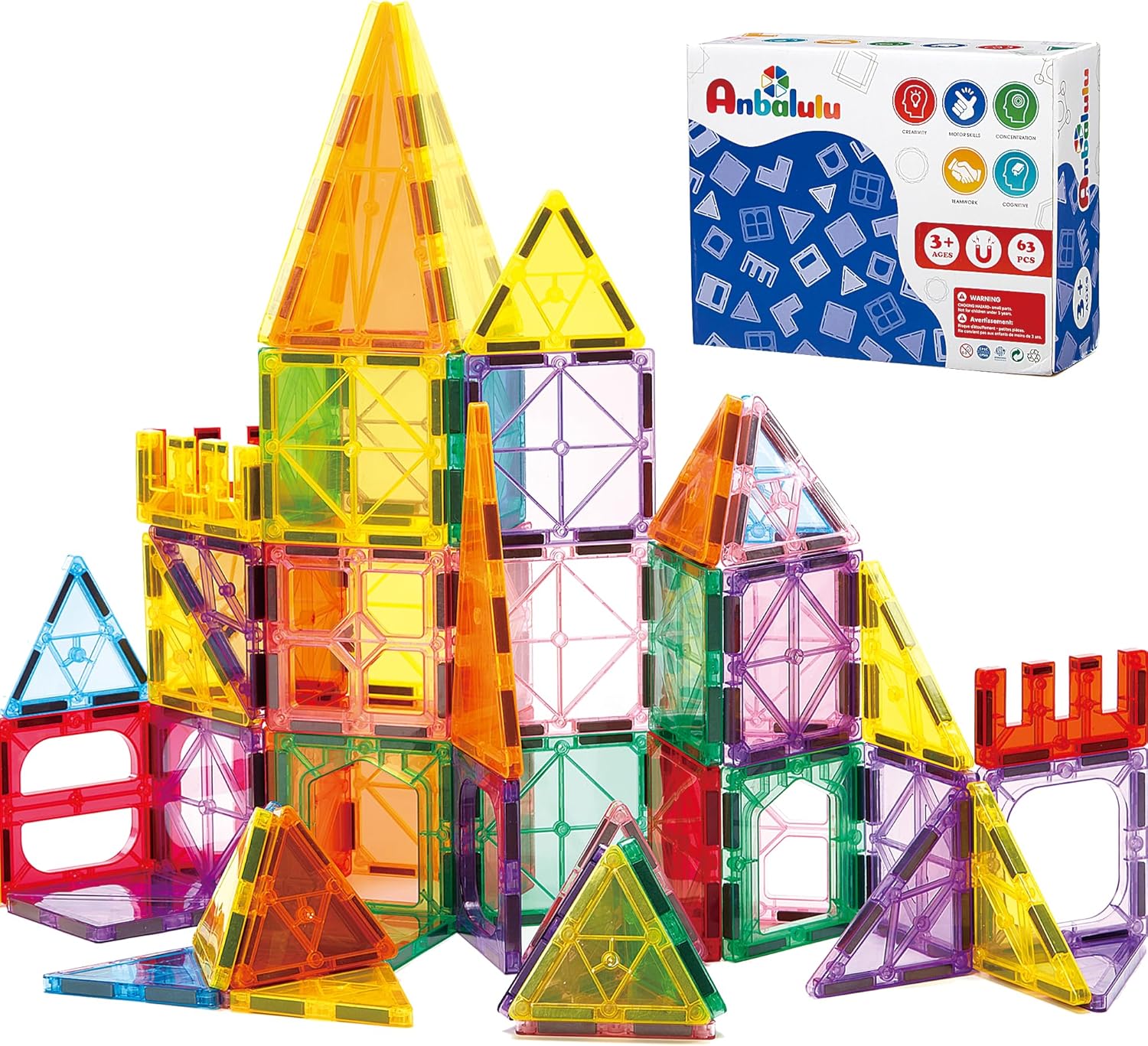 Anbalulu 63PCS Magnetic Tiles building set for kids on Amazon
