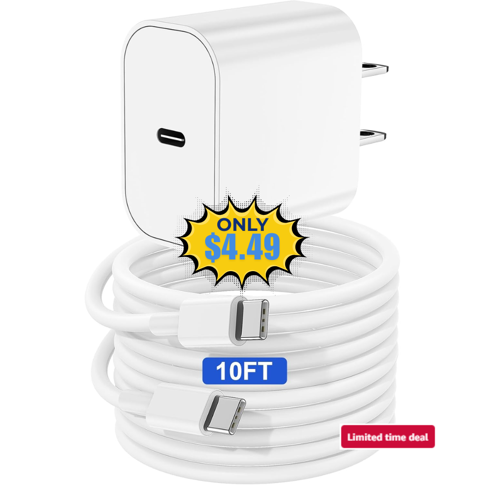 Charger and 10ft Type C to C Cable Cord Deal: Save 10%