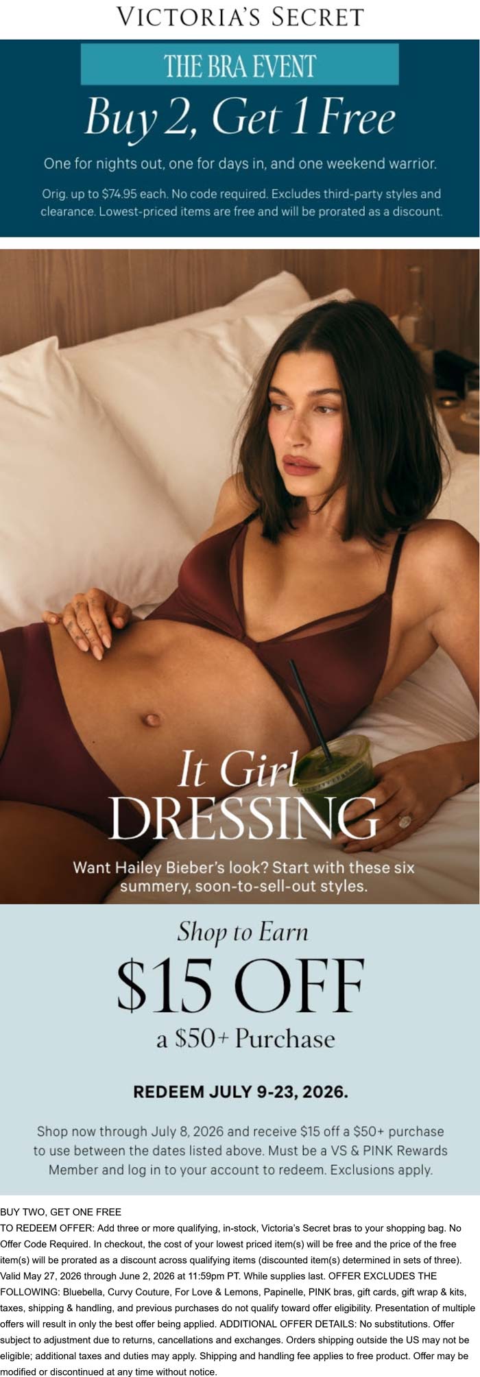 Victoria's Secret 3rd bra free deal – lingerie and bras on sale
