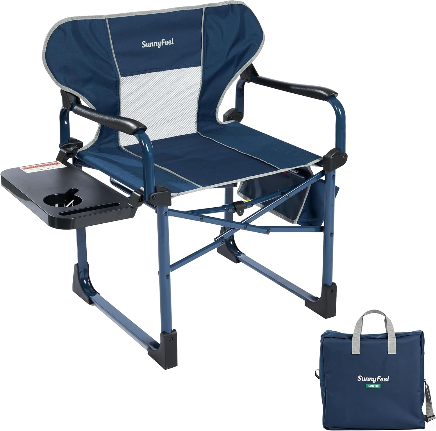 SUNNYFEEL Aluminum Oversized Camping Directors Chair on Amazon with side pocket and adjustable table
