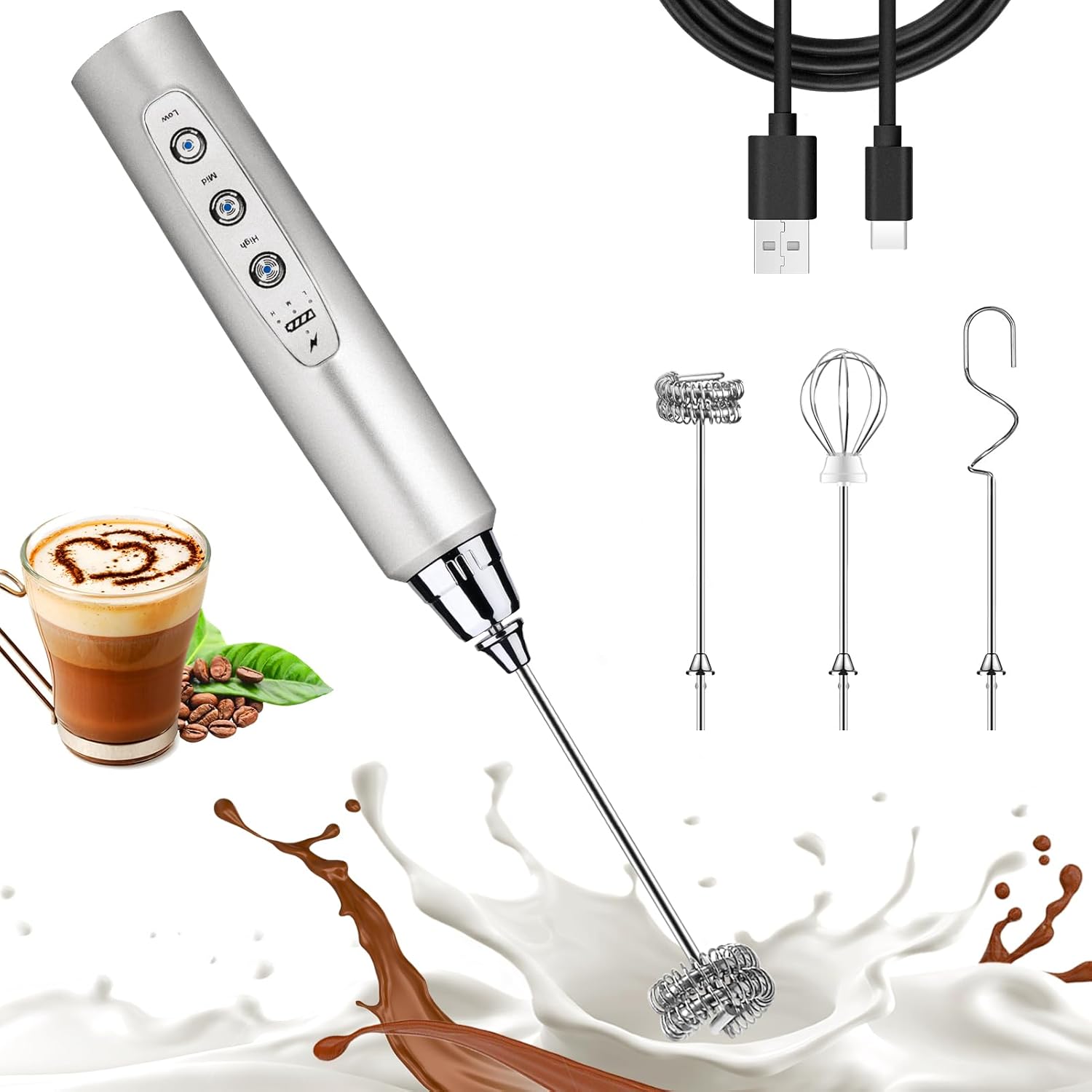 Nahida Silver Milk Frother Wand for Coffee, Frother Handheld deal at Amazon