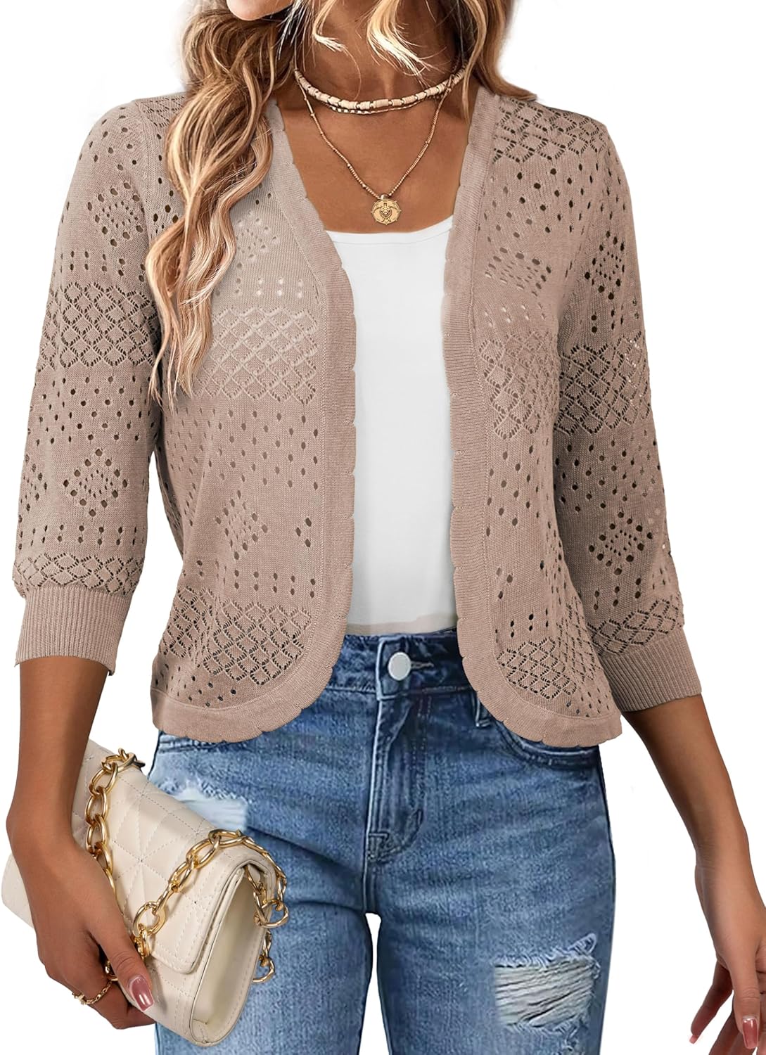 REDHOTYPE Women's Cropped Cardigan in Khaki on Amazon