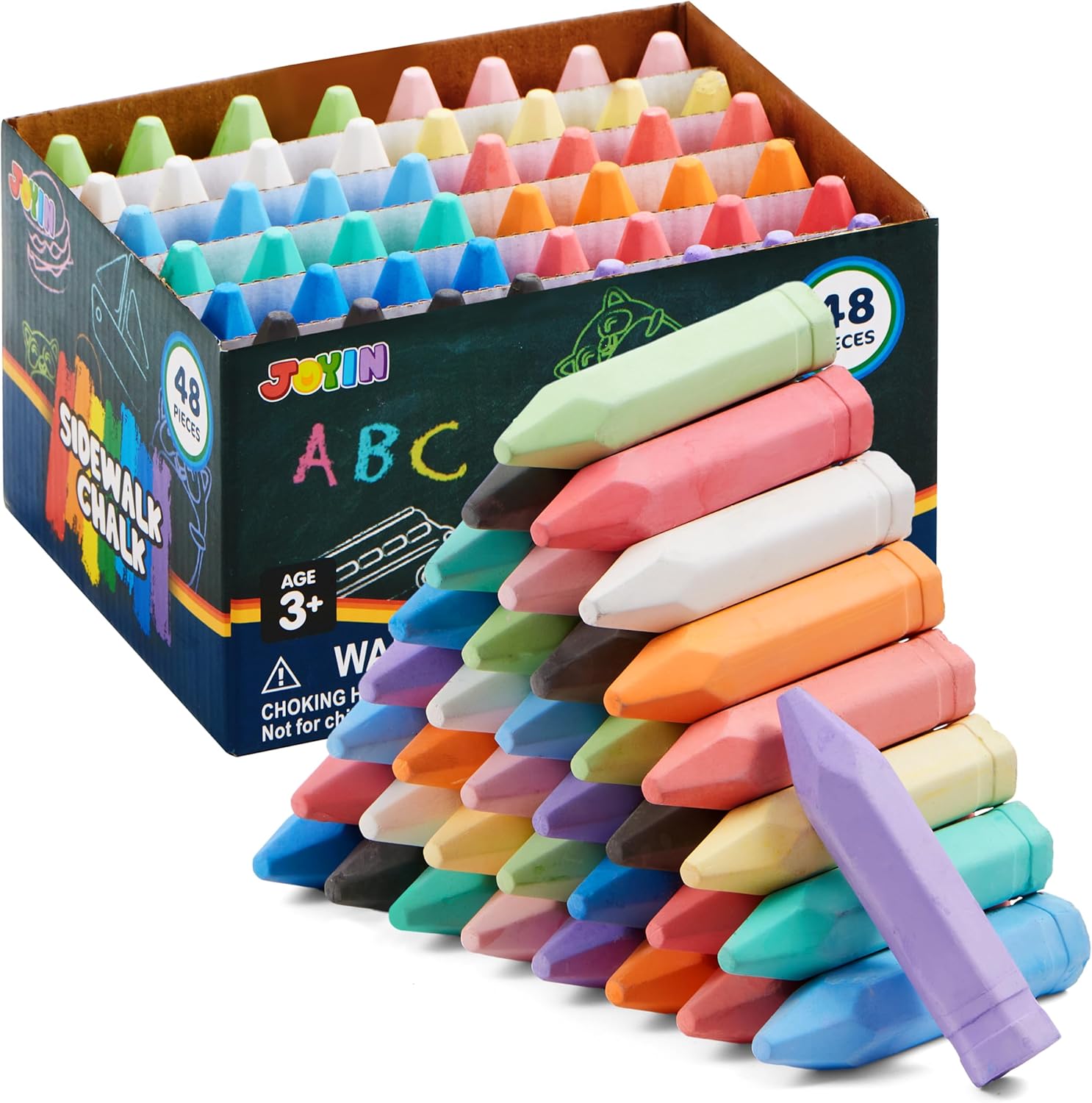JOYIN 48PCS Cone Shaped Washable Sidewalk Chalks Set on Amazon
