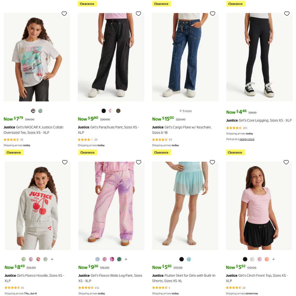 Justice Clothing & Accessories Clearance Sale at Walmart: From $4.46