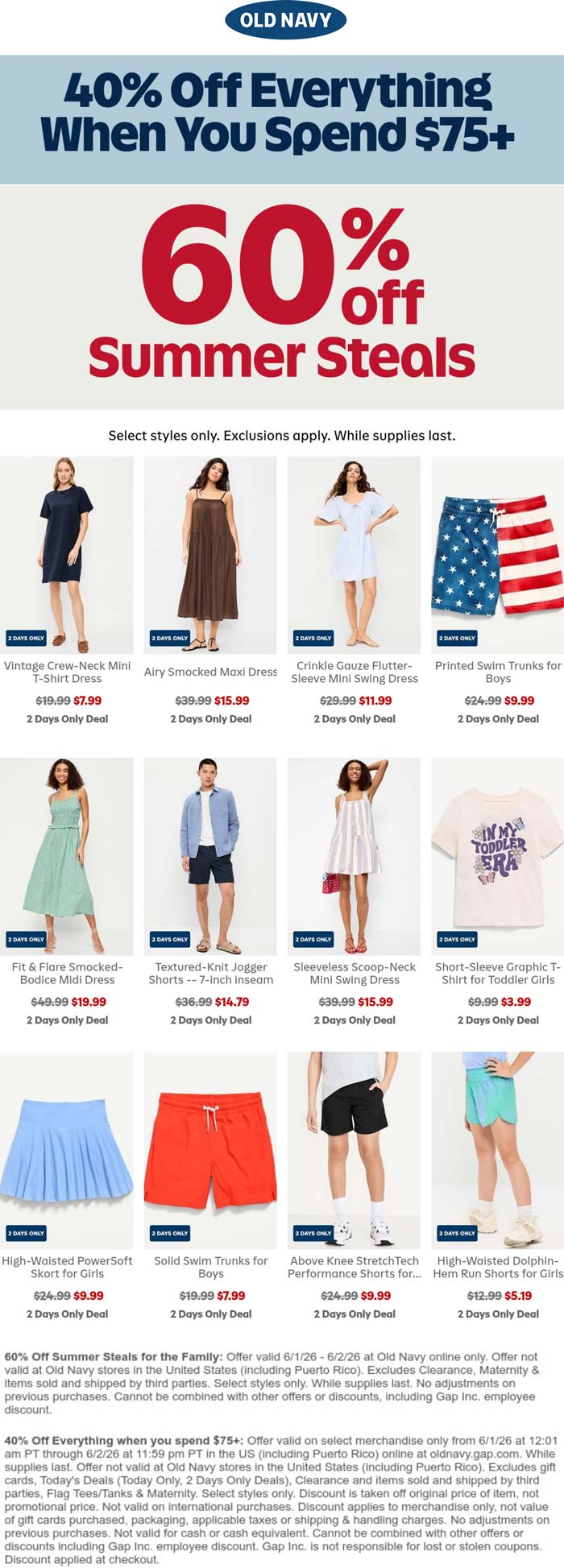 Up to 60% Off at Old Navy Today