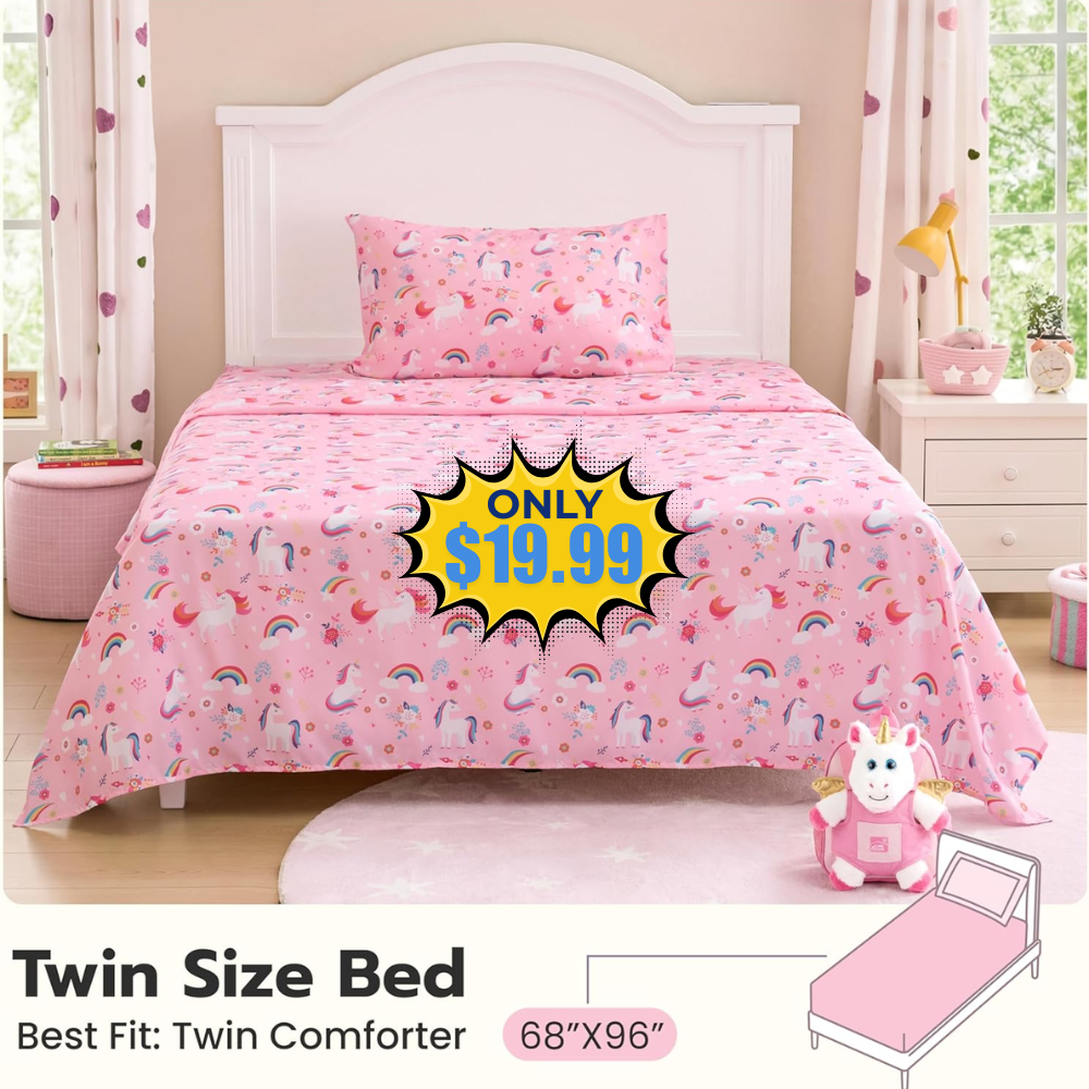 Joiedomi Kids Twin Sheet Set Unicorn Deal: Save 20%
