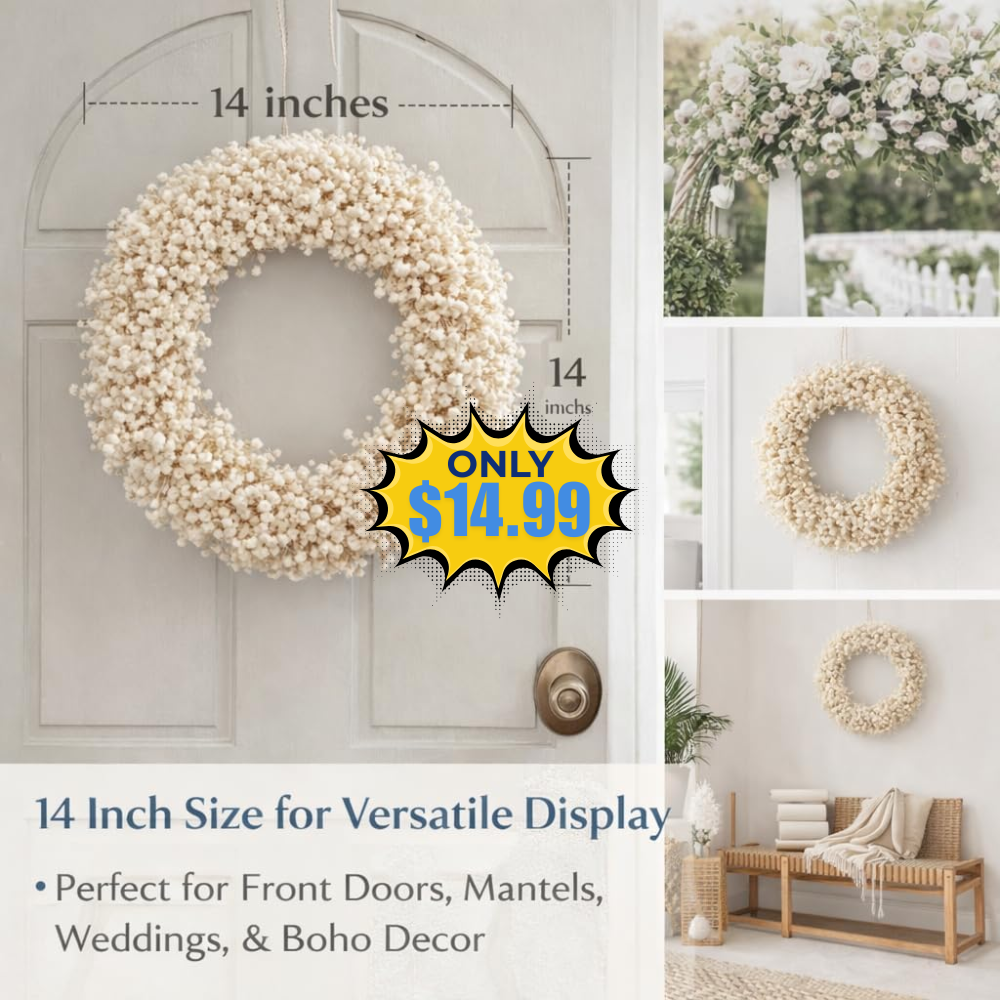 Ivory White Dried Baby’s Breath Wreath Deal: Save 40%