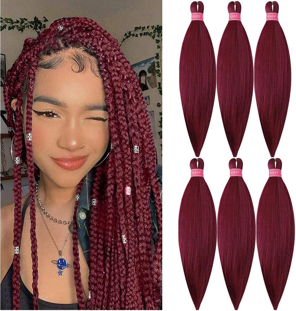 Mychanson Burgundy Braiding Hair Pre Stretched Only $9.99 at Amazon