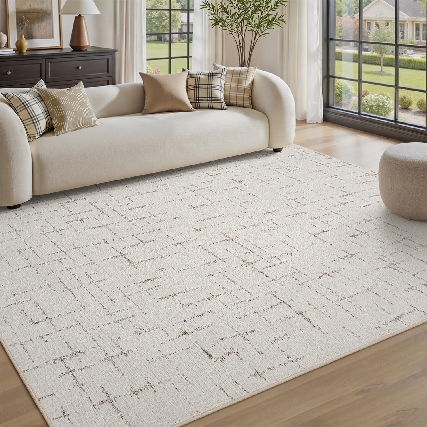 Engiw-Beige Neutral 5×7 Area Rug for Living Only $99.99 at Amazon