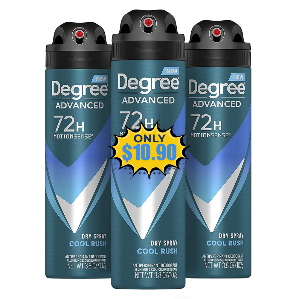 Degree Men Deodorant Dry Spray 3 count Free with 20% Coupon