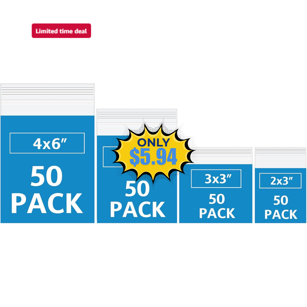200 Pack Small Plastic Bags 4 Sizes Deal: Save 26%