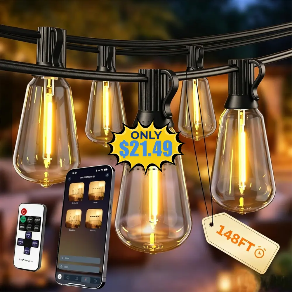 Outdoor String Lights 148FT Deal: Save 39%