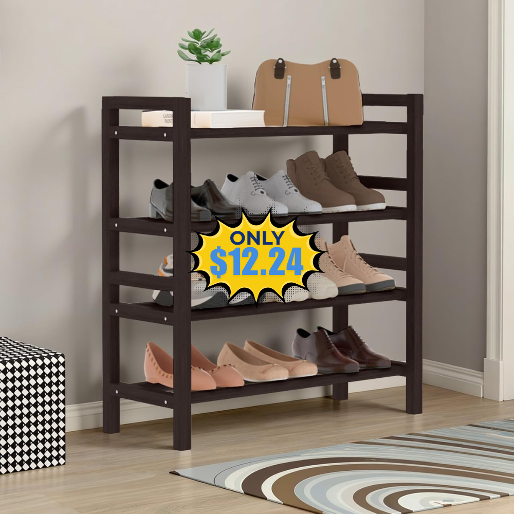Bamboo Shoe Rack Brown, 4-Tier Deal: Save 30%