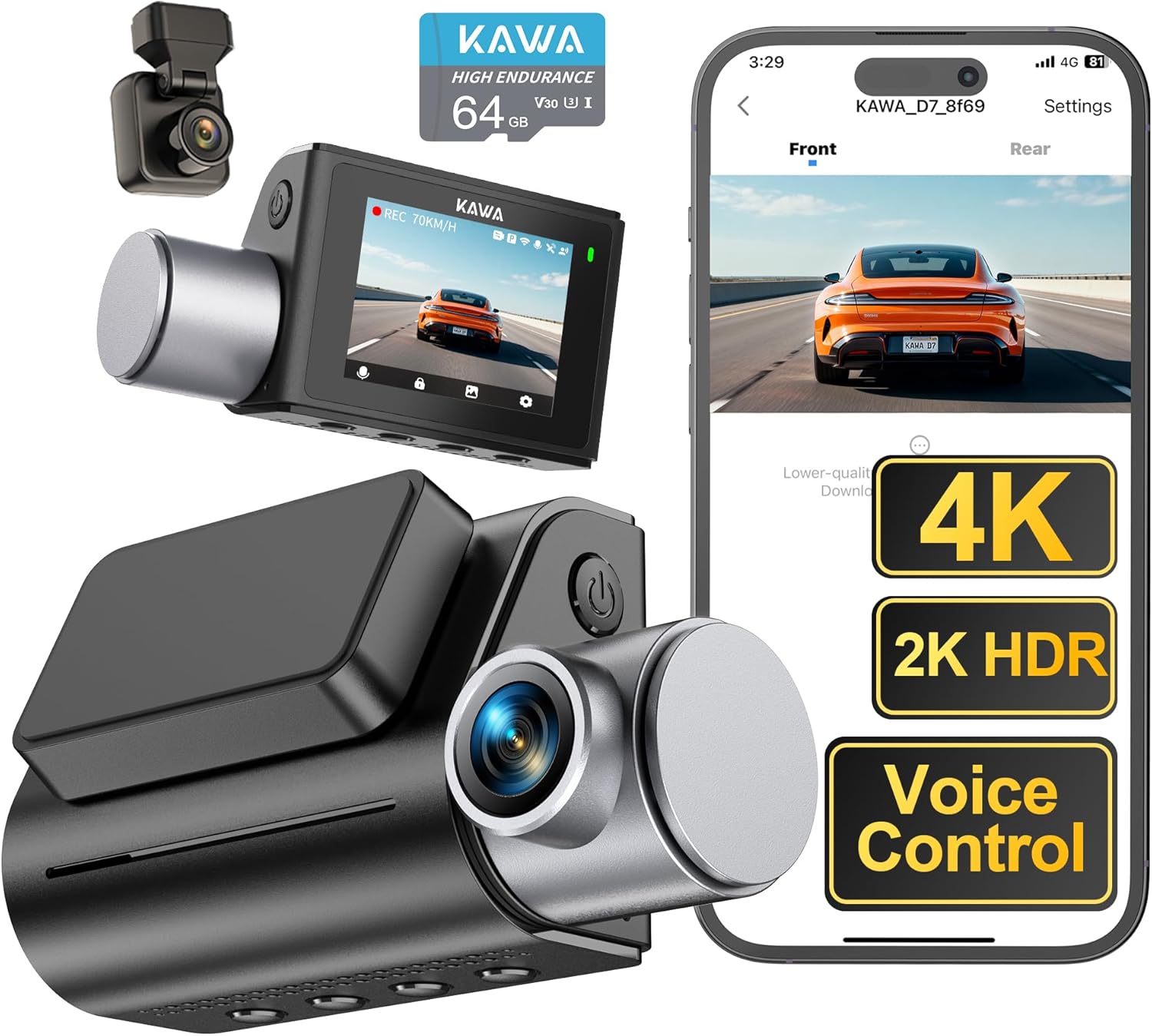 4K Dash Cam Front and Rear, Voice Control Only $129.99 at Amazon