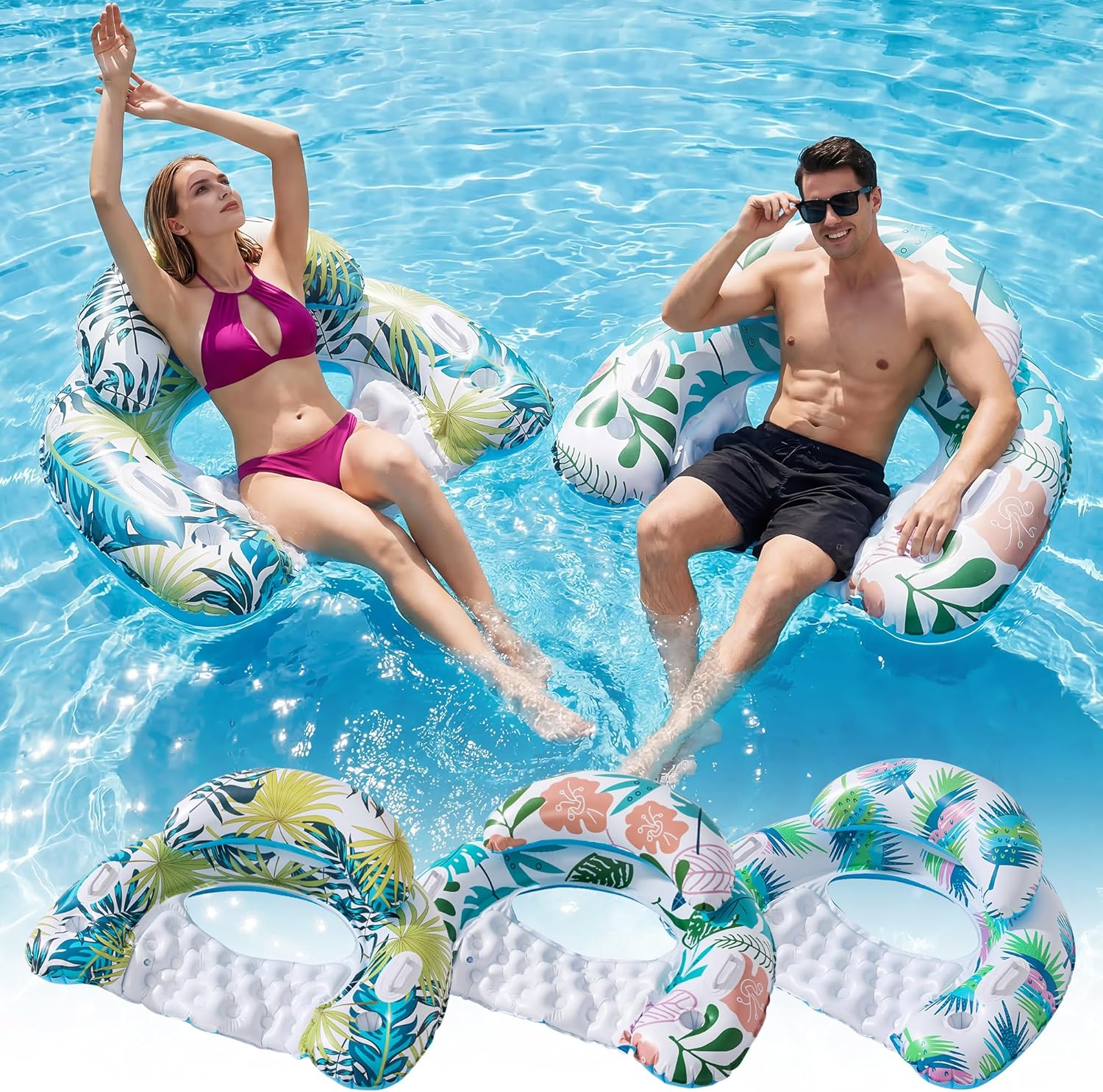 3 Pack Pool Floats Adult, OKSUWATER Pool Floaties with Two C deal at Amazon
