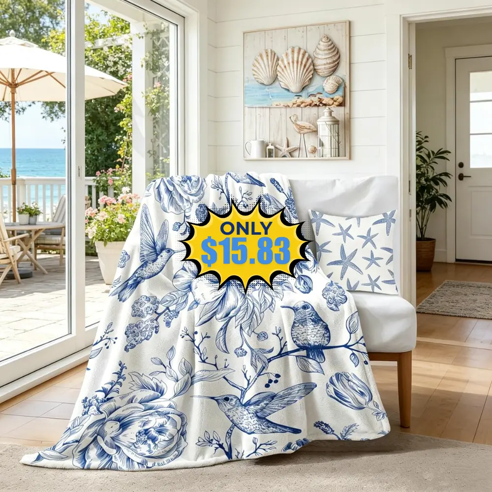 yuboo Blue Floral Throw Blanket Deal: Save with code 13BRQ4NUEZWE