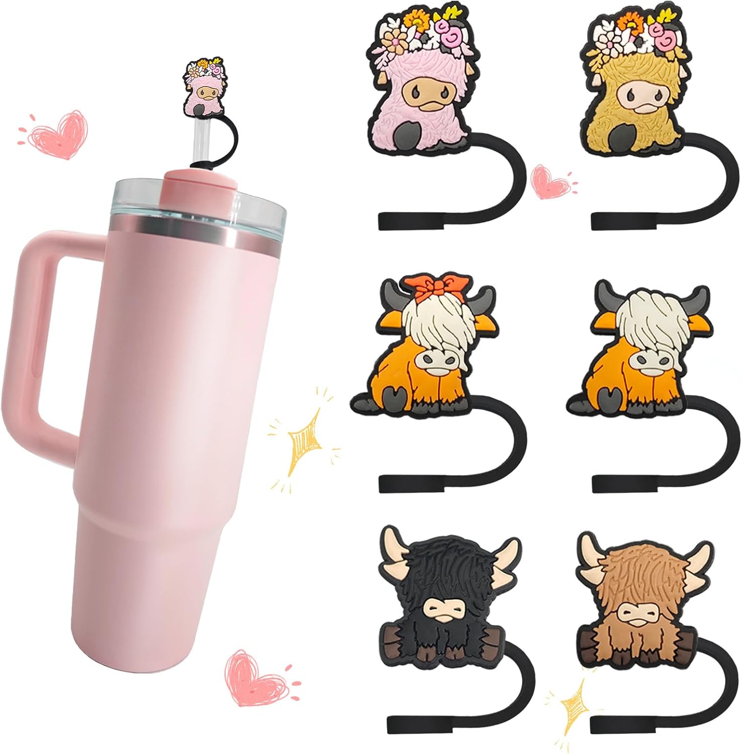 6pcs Highland Cow Silicone Straw Cover Straw Cover Deal at Amazon