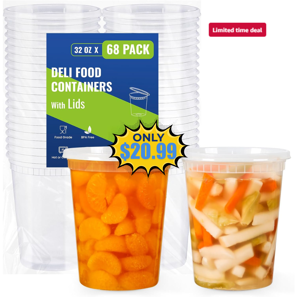 AOZITA 68 Sets 32 oz Plastic Deli Containers Deal: Save 30% at Amazon