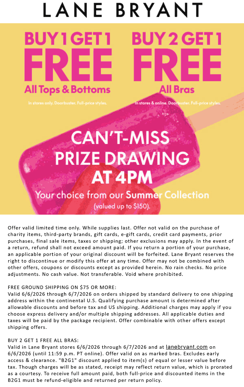 Third bra free & more at Lane Bryant, ditto online