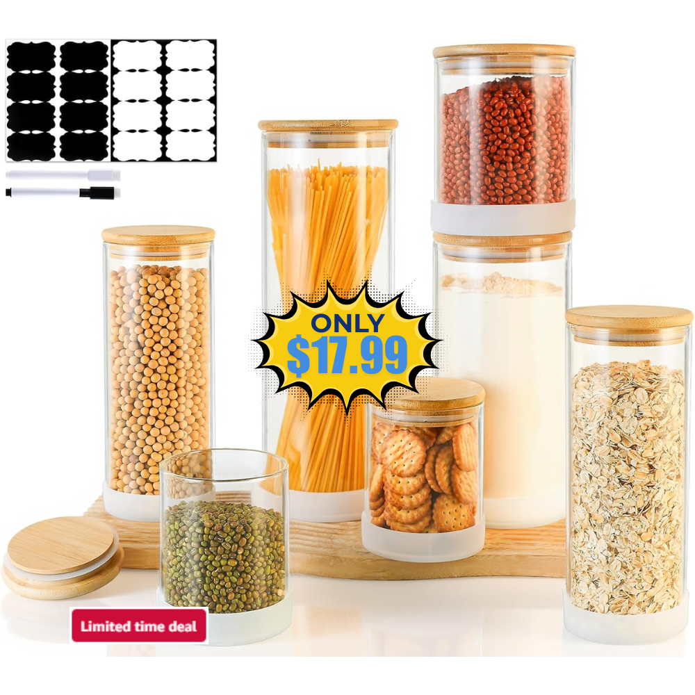 7 Pack Airtight Clear Glass Jars Deal: Save 50% at Amazon