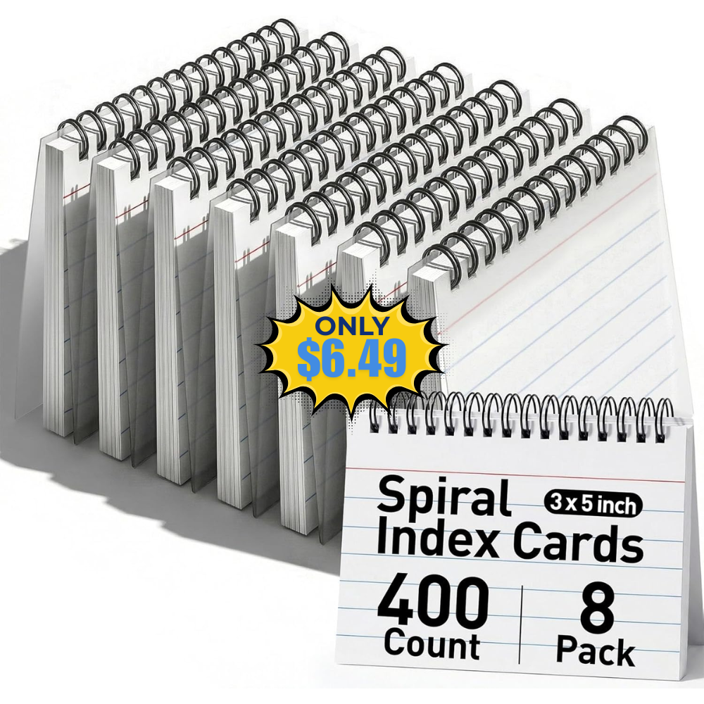 Koogel Spiral Index Cards 3×5 Ruled Deal: Save 50% at Amazon
