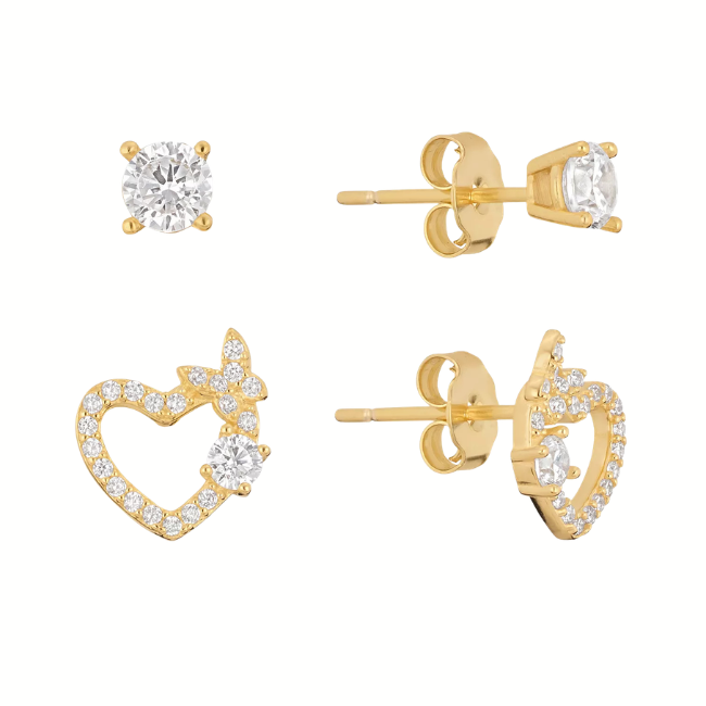 2-Pc. CZ Heart & Butterfly Stud Earring Set Deal: Save $100.75 at Macys