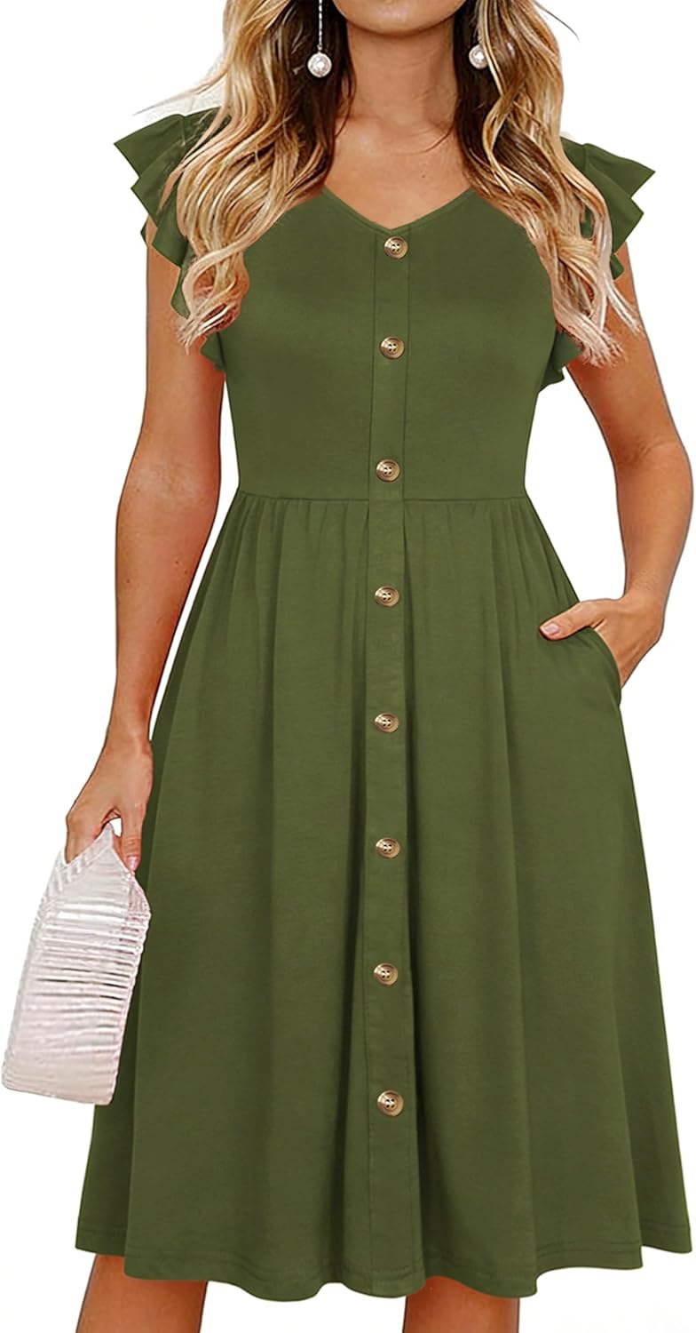 Lamilus Olive Green Dress for Women 2026 - Casual A-Line Kne deal at Amazon