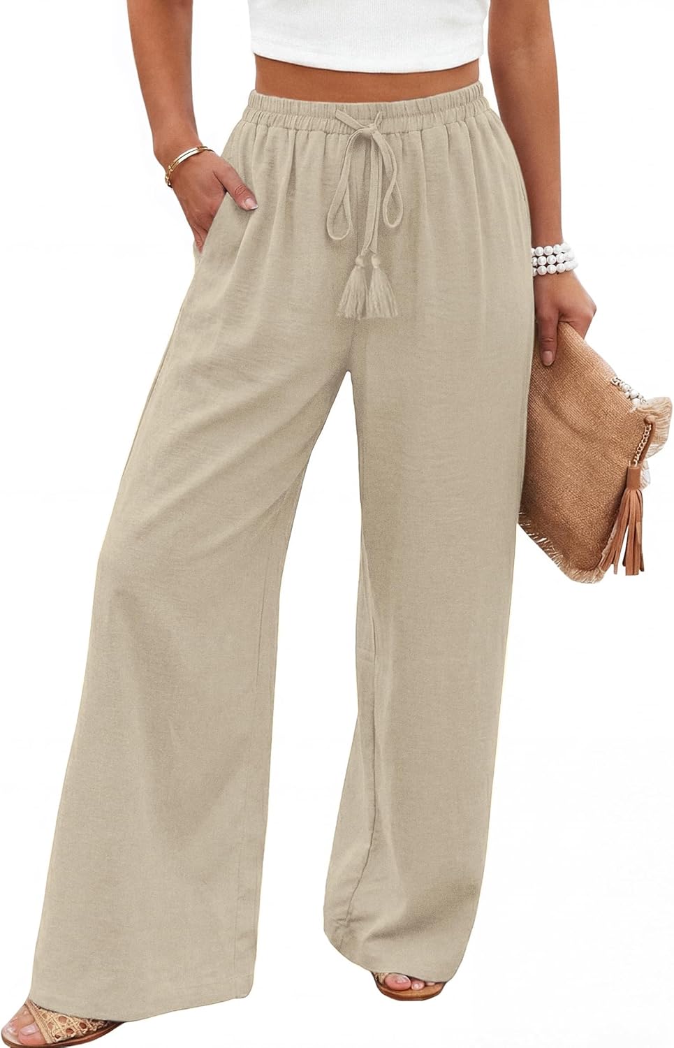 Women's Summer Wide Leg Palazzo Pants High Waisted Flowy Tre deal at Amazon