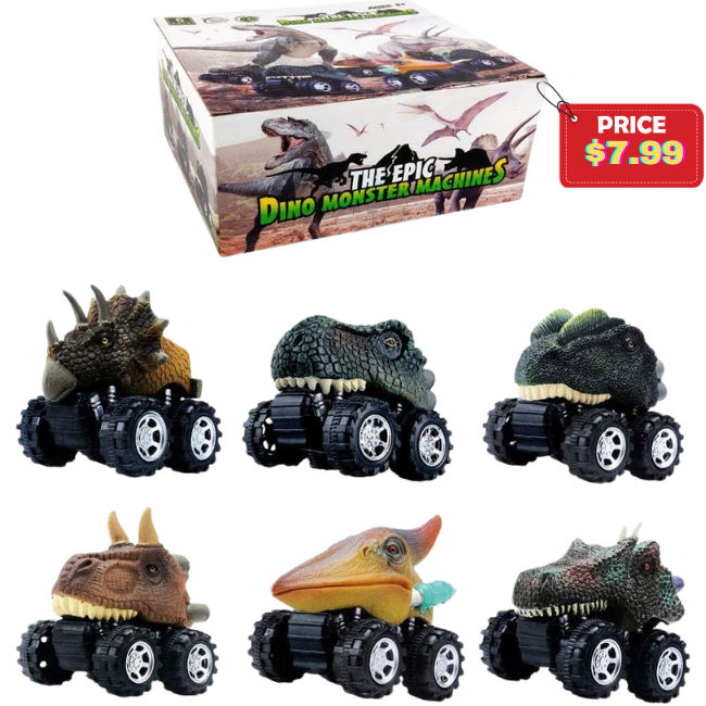 Dinosaur Toy Pull Back Cars 6 Pack Deal: Save 20% at Amazon