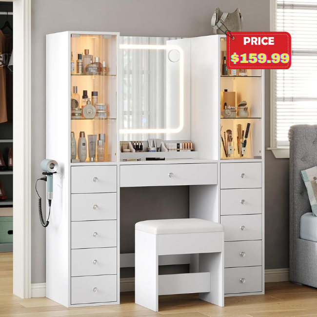 Vanity Desk with Mirror and Lights Deal: Save 50% at Amazon