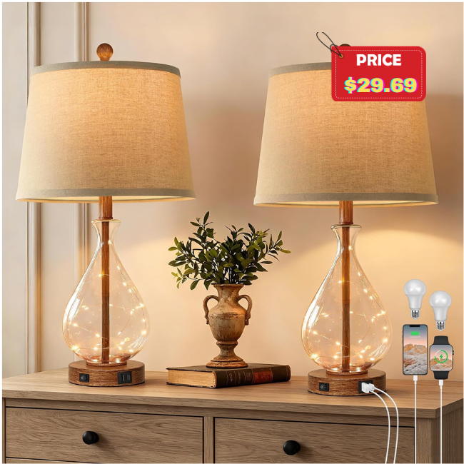 Set of 2 Farmhouse-Style Table Lamps Deal at Amazon