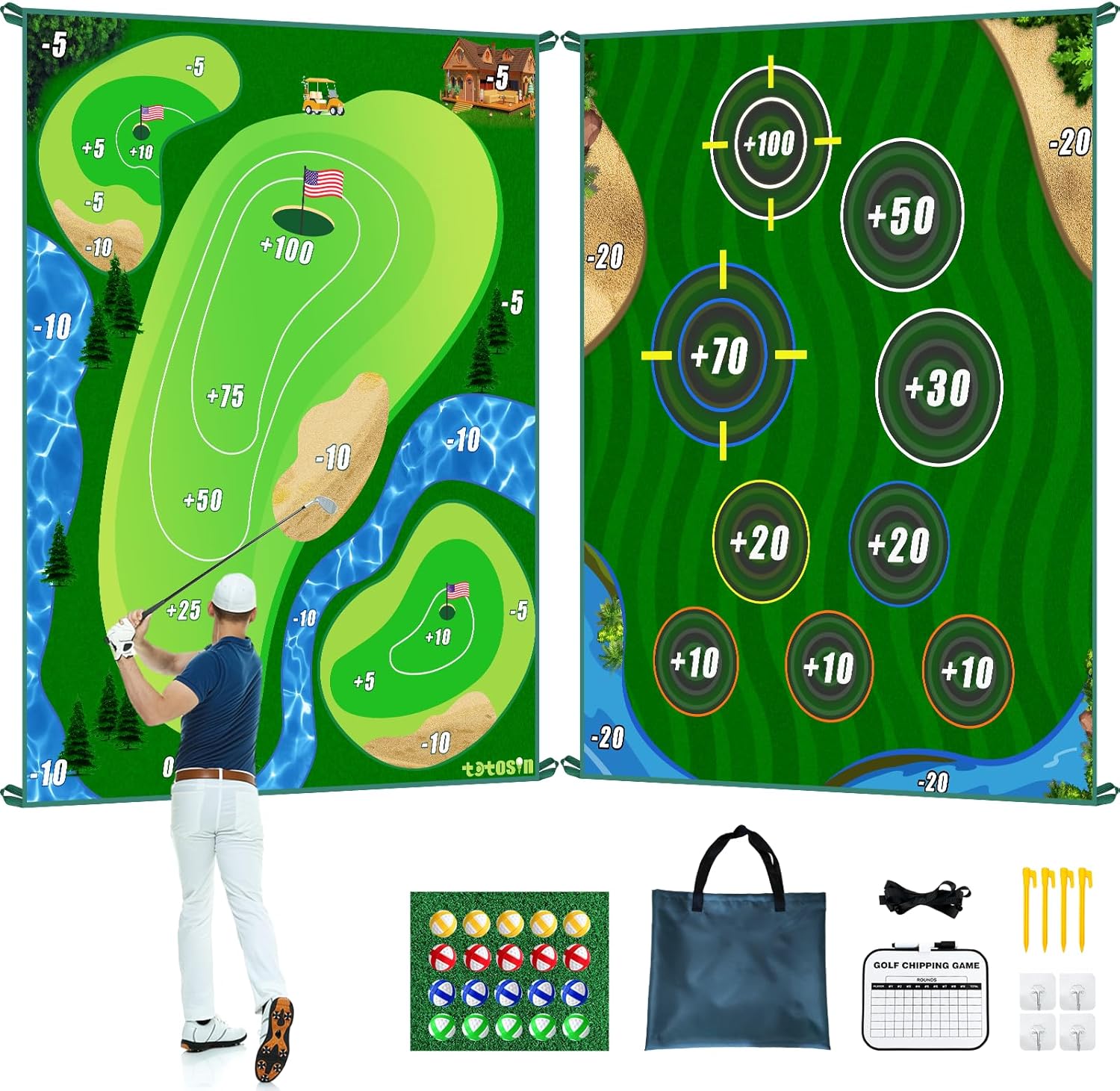 TOTOSIN Golf Chipping Game Mat, Double Sided Golf Hitting Ma deal at Amazon