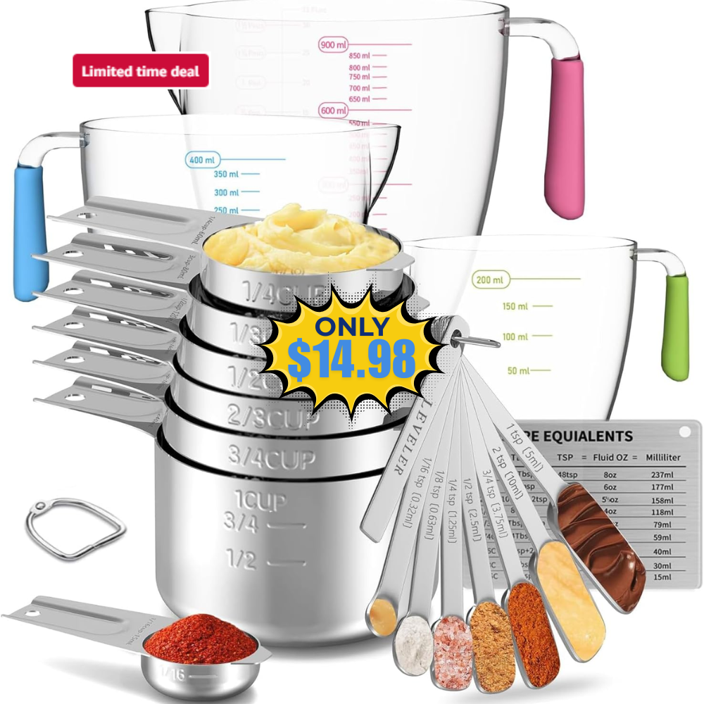 Stainless Steel Measuring Cups and Spoons Set Deal: Save 50% at Amazon