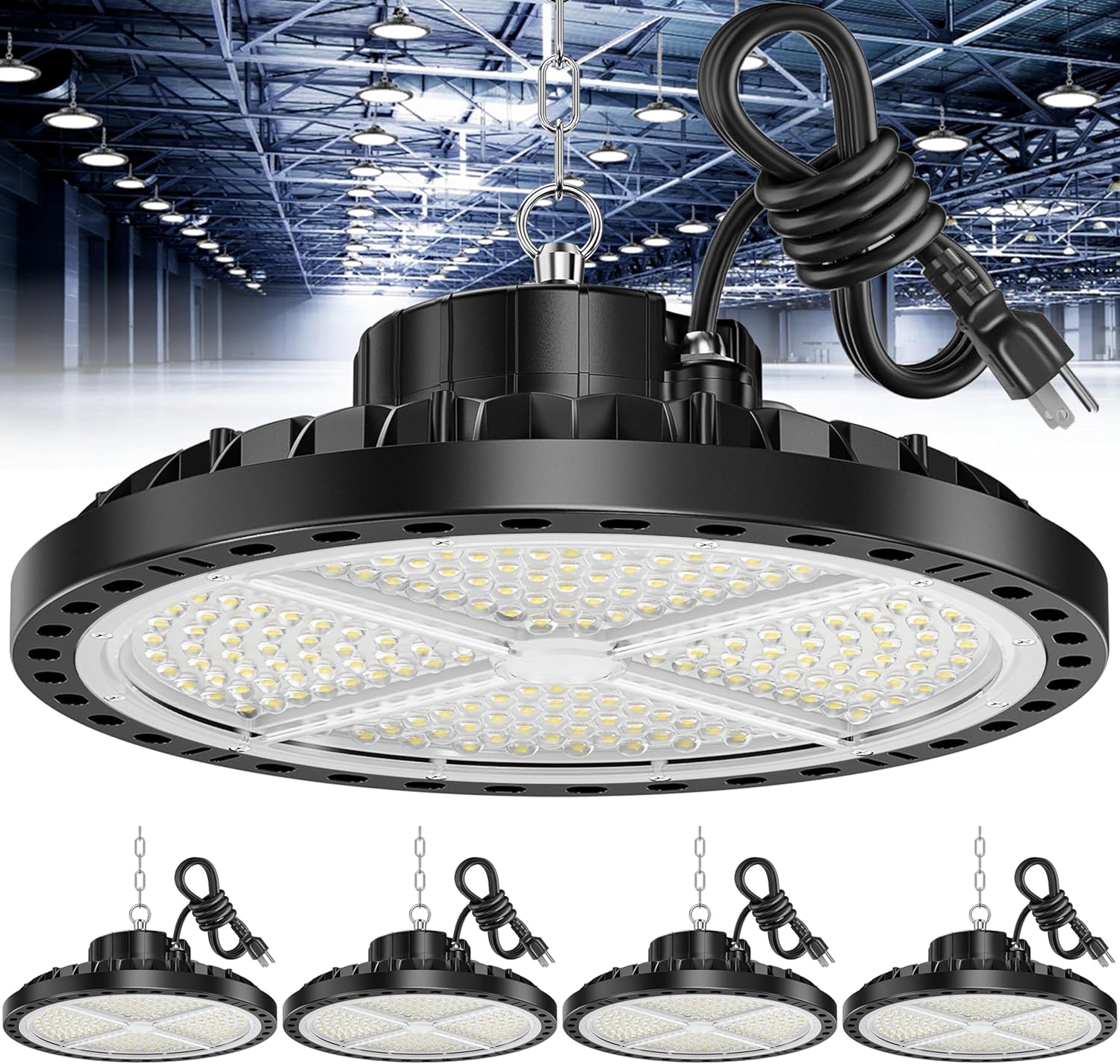 ISKYDRAW UFO LED High Bay Light 200W, 4 Pack Shop Lights for deal at Amazon