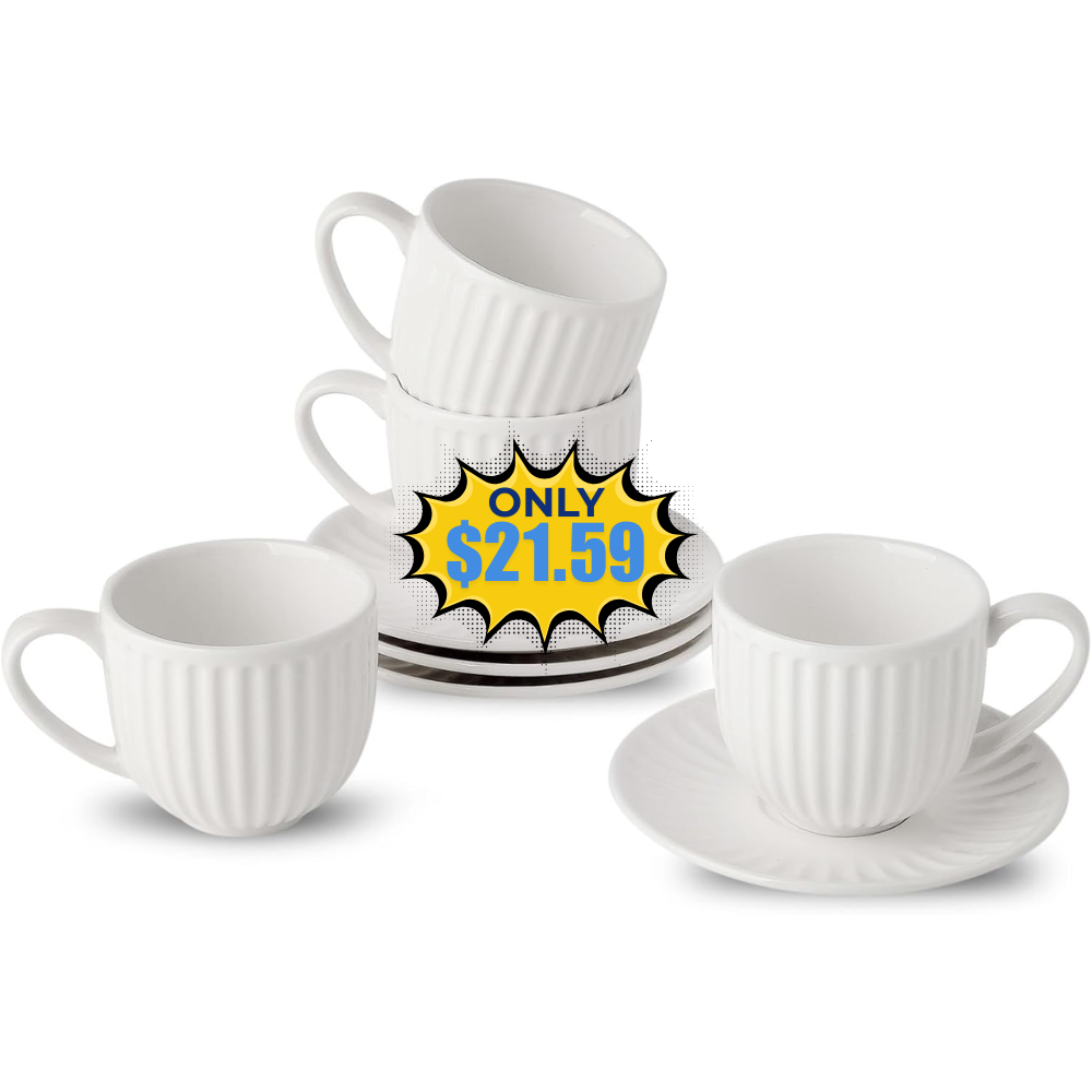 Hasense Ceramic Cappuccino Cups and Saucers Deal at Amazon