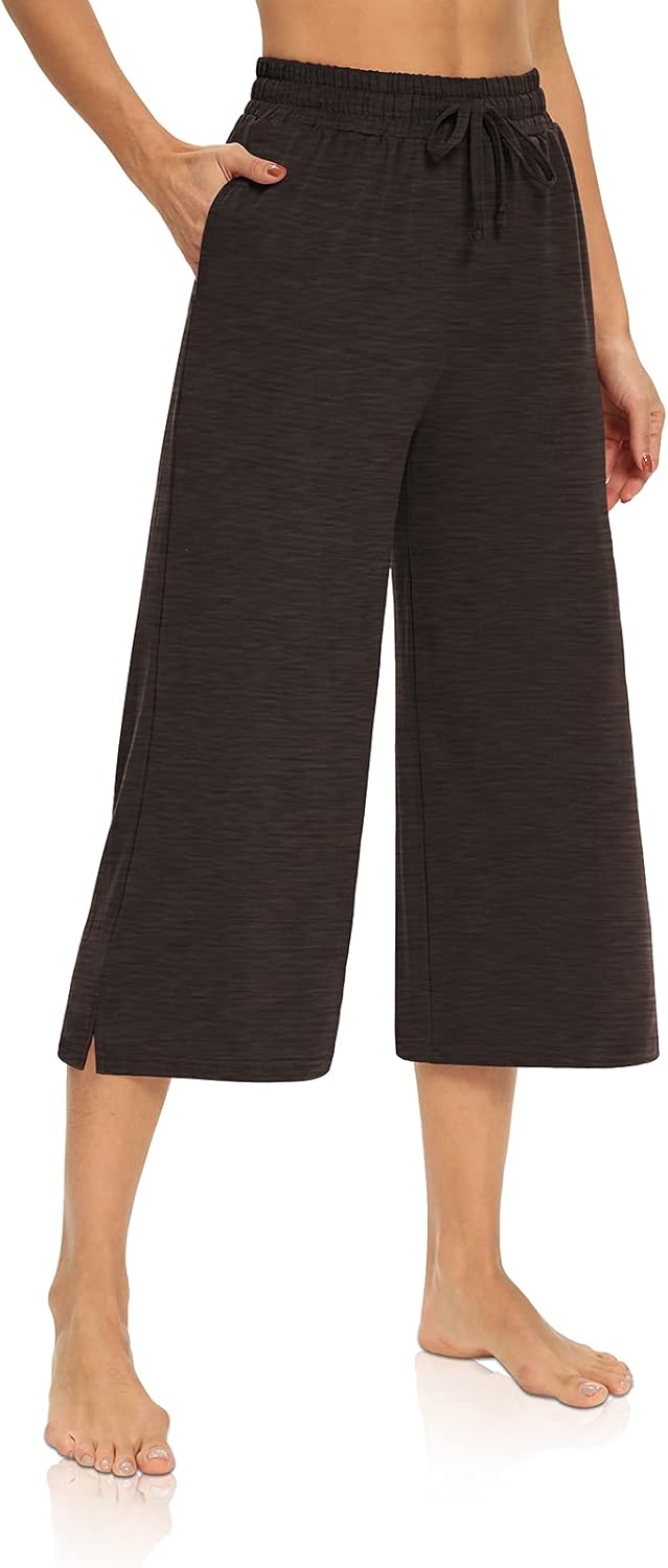 DIBAOLONG Womens Capri Pants Loose Yoga Pants Wide Leg Draws deal at Amazon