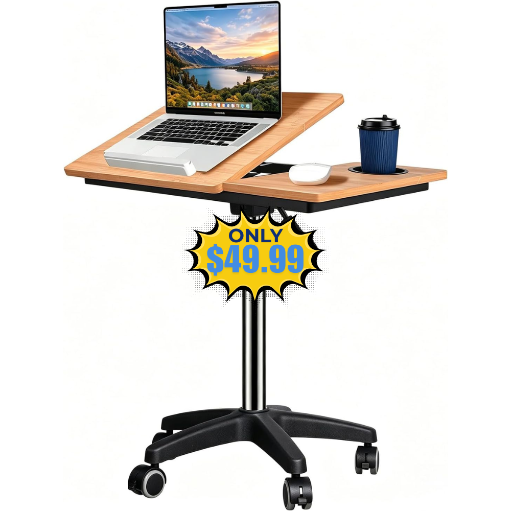 Wishacc Large Rolling Desk Adjustable Height Deal at Amazon: 25% Off