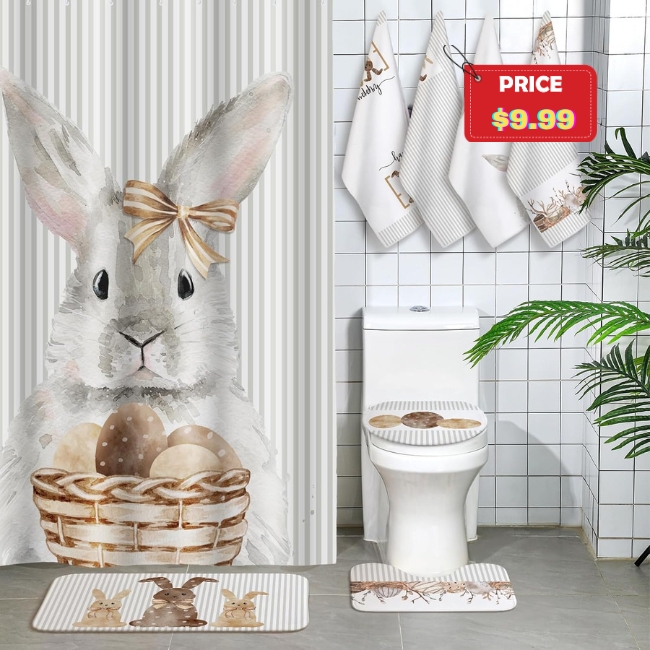 8 Pcs Easter Shower Curtain Set Deal: Save 58% at Amazon